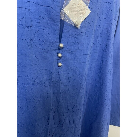 New Soft Surroundings Blue Embossed Cotton Maxi Dress Caftan Size Petite Large - Picture 3 of 13